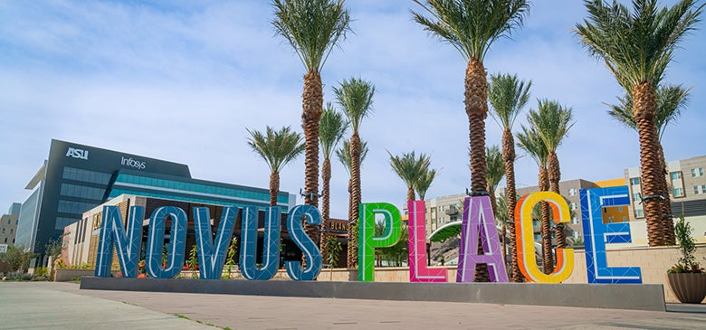 Novus Place signage and entertainment district entrance