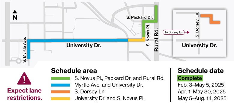 Map of University Dr. road closures. 