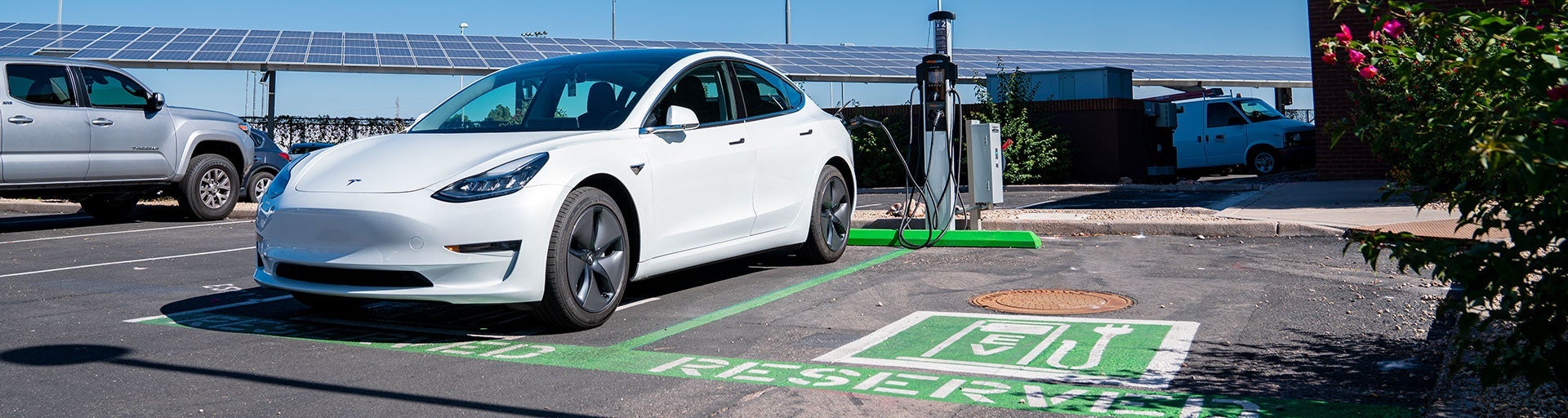 Photo of an electric charging station on campus.