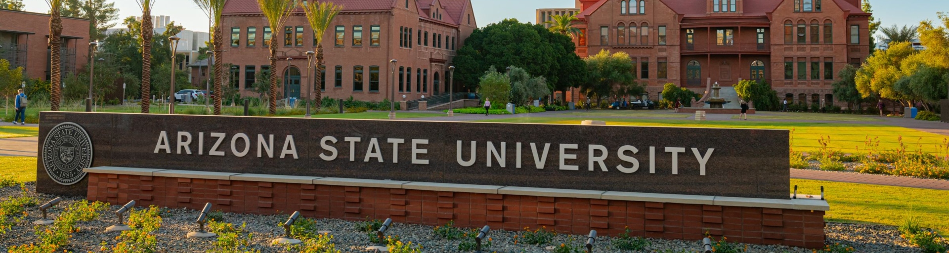 A view of the Arizona State University sign on Alumni Lawn at the Tempe campus. 