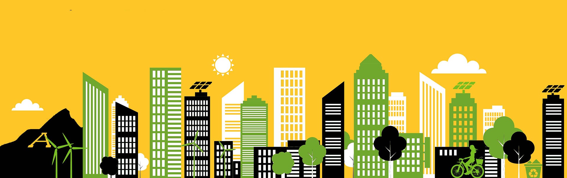 Graphic illustration of buildings and ASU landmarks for sustainability