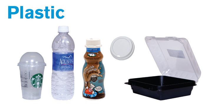 Image of different plastic materials to be recycled. 