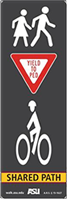 Shared path signage that signifies both pedestrian and bicyclist use.